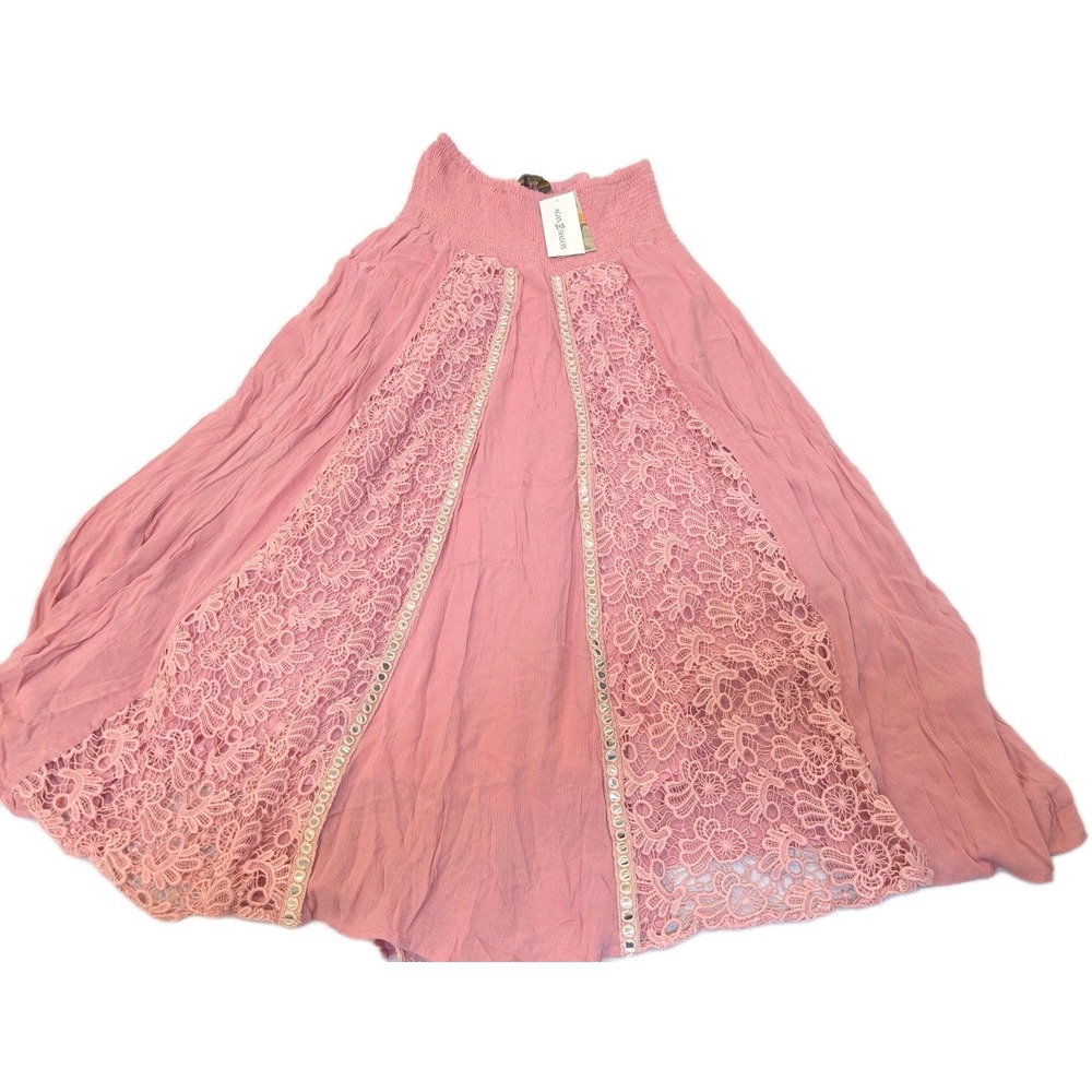 Agan Traders Skirt Women L/XL Peach Pink Lace Boho Peasant Long Maxi India NWT